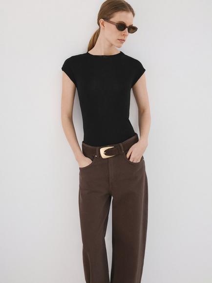 Mango Cut Out Back T-Shirt, Black, Black