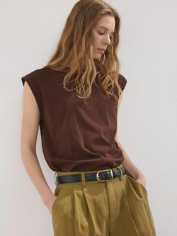 Mango Shoulder Pad T-Shirt, Brown, Brown