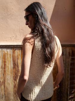 Mango Sleeveless Round Neck Knit Tunic Top, Sand - view 2, Sand