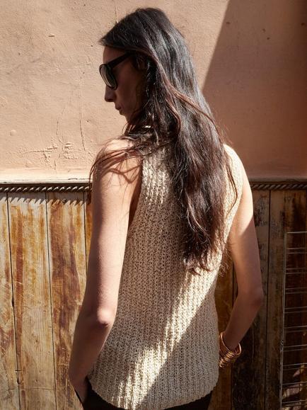 Mango Sleeveless Round Neck Knit Tunic Top, Sand - view 2, Sand
