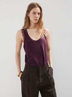 Mango Scoop Neck Lace Detail Top, Plum, Plum