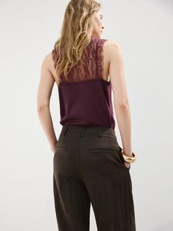 Mango Scoop Neck Lace Detail Top, Plum - view 2, Plum