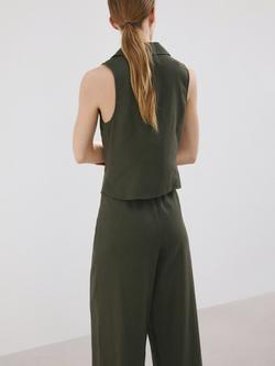 Mango Sleeveless V-Neck Tie Front Top, Khaki - view 2, Khaki