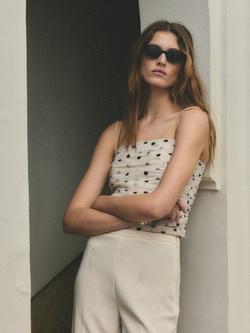 Mango Sleeveless Square Neck Ruched Crop Top, Raw, Raw