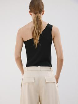 Mango Asymmetric One Shoulder Knot Detail Top, Black - view 2, Black