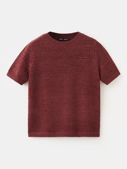Mango Short Sleeve Knitted Top, Terracotta, Terracotta