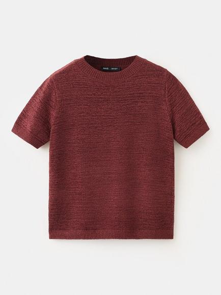 Mango Short Sleeve Knitted Top, Terracotta, Terracotta