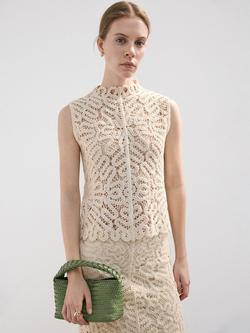 Mango Crochet High Neck Sleeveless Top, Sand, Sand