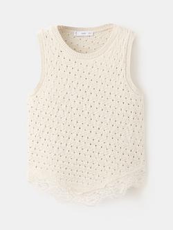Mango Sleeveless Lace Trim Knit Top, Raw, Raw