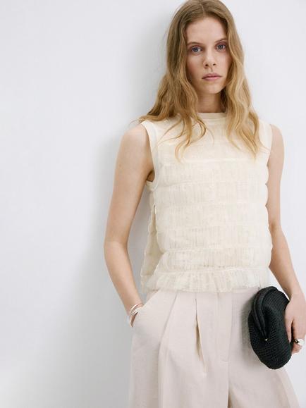 Mango Sheer Sleeveless Top, Raw, Raw