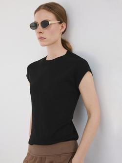 Mango Short Sleeve Round Neck Top, Black, Black