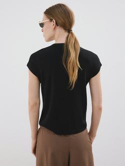 Mango Short Sleeve Round Neck Top, Black - view 2, Black