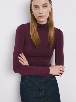 Mango Long Sleeve Funnel Neck Top, Bordeaux, Bordeaux