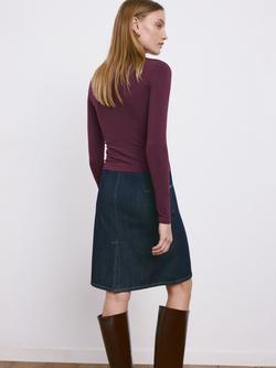 Mango Long Sleeve Funnel Neck Top, Bordeaux - view 2, Bordeaux
