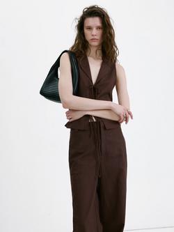 Mango Collared Tie Front Vest, Chocolate, Chocolate