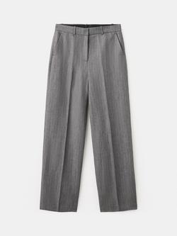 Mango Mid Rise Wide Leg Suit Trousers, Grey/Black, Grey/Black