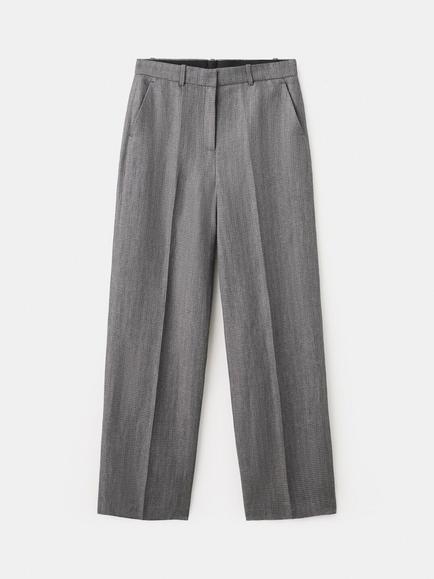 Mango Mid Rise Wide Leg Suit Trousers, Grey/Black, Grey/Black
