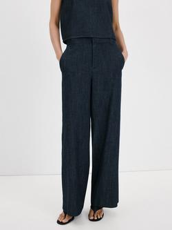 Mango Mid Rise Wide Leg Draped Trousers, Soft Denim, Soft Denim