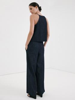 Mango Mid Rise Wide Leg Draped Trousers, Soft Denim - view 2, Soft Denim