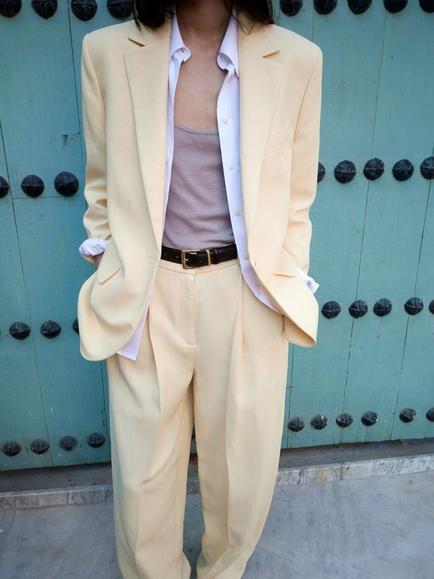 Mango High Rise Wide Leg Trousers, Yellow, Yellow