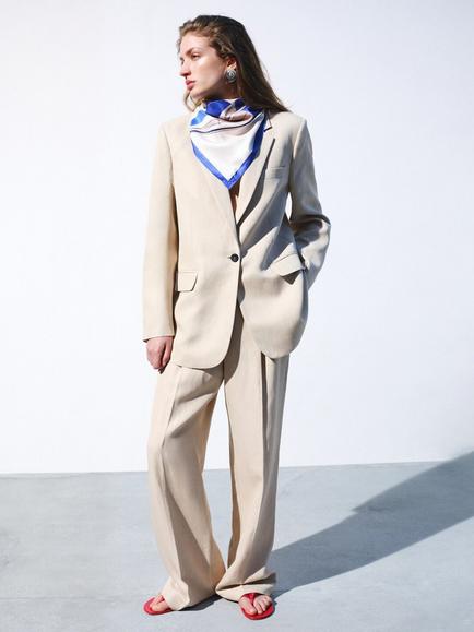 Mango Straight Fit Suit Trousers, Sand, Sand