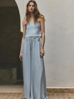 Mango High Waisted Wide Leg Draped Trousers, Sky Blue, Sky Blue