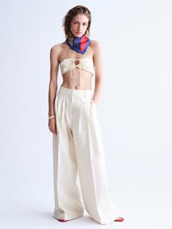 Mango Straight Cotton Blend Trousers, Raw, Raw
