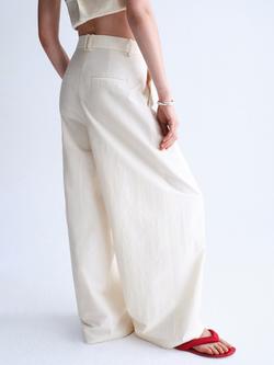 Mango Straight Cotton Blend Trousers, Raw - view 2, Raw