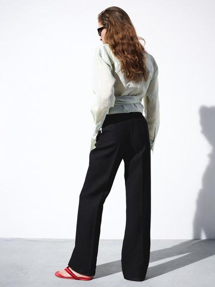 Mango Mid Rise Straight Leg Trousers, Black - view 2, Black