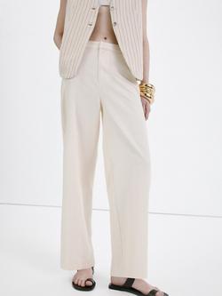 Mango High-Waist Wide-Leg Trousers, Beige, Beige