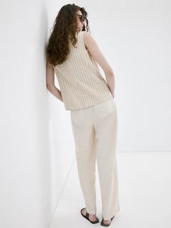 Mango High-Waist Wide-Leg Trousers, Beige - view 2, Beige