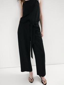Mango Mid Rise Wide Leg Trousers, Black, Black