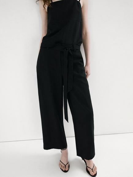Mango Mid Rise Wide Leg Trousers, Black, Black