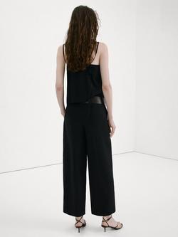 Mango Mid Rise Wide Leg Trousers, Black - view 2, Black