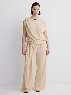 Mango High-Waist Knot-Tie Wide-Leg Trousers, Raw, Raw