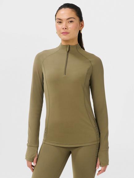Sweaty Betty Ultimate Studio Pilates Gripper Half Zip, Khaki Brown, Khaki Brown