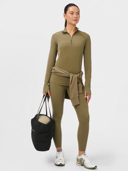 Sweaty Betty Ultimate Studio Pilates Gripper Half Zip, Khaki Brown - view 2, Khaki Brown