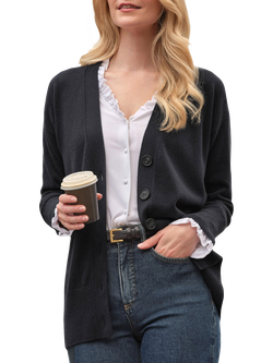 Pure Collection Cashmere Boyfriend Cardigan, Anthracite Black
