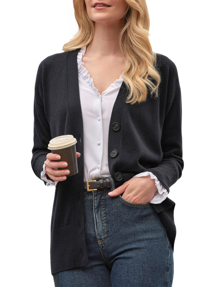 Pure Collection Cashmere Boyfriend Cardigan, Anthracite Black