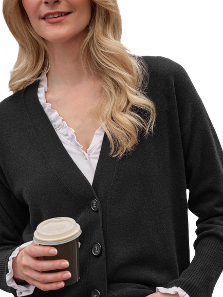 Pure Collection Cashmere Boyfriend Cardigan - view 2, Anthracite Black