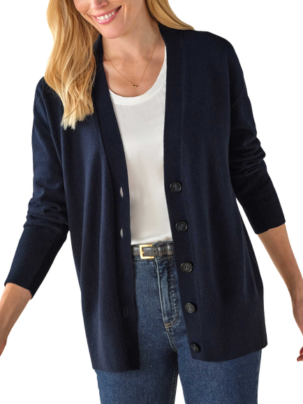 Pure Collection Cashmere Boyfriend Cardigan, Midnight Navy