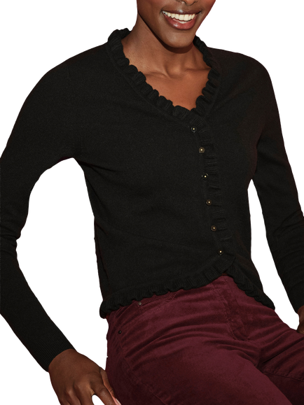 Pure Collection Cashmere Ruffle Cardigan, Anthracite Black