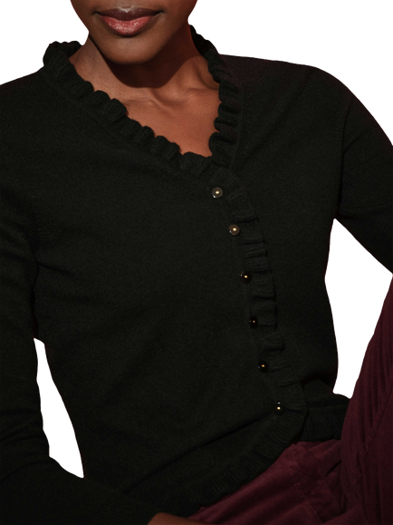 Pure Collection Cashmere Ruffle Cardigan - view 2, Anthracite Black