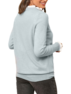 Pure Collection Cashmere Boyfriend Jumper - view 2, Cloud Blue Marl