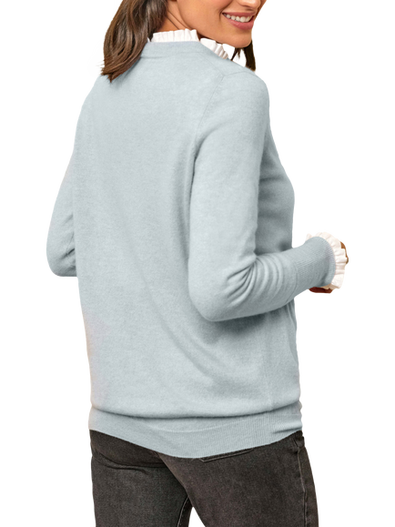 Pure Collection Cashmere Boyfriend Jumper - view 2, Cloud Blue Marl