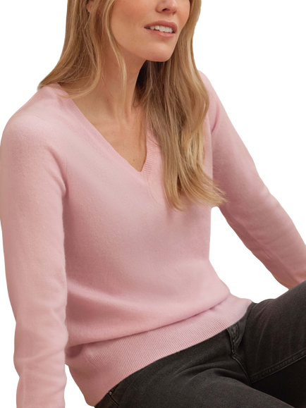Pure Collection Cashmere V Neck Jumper, Shell Pink