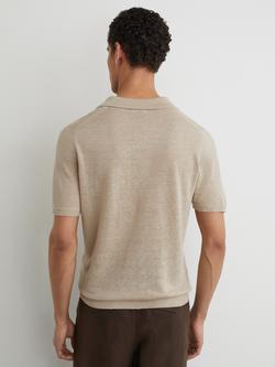Reiss Fairmont Linen Open Collar Knit Short Sleeve Polo Shirt - view 2, Beige