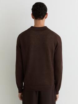 Reiss Oaklands Linen Open Collar Regular Fit Polo Shirt, Chocolate Brown - view 2, Chocolate Brown