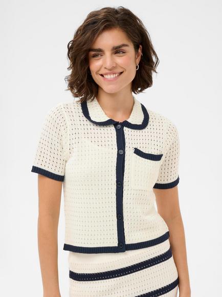 KAFFE Kabrianna Knitted Short Sleeve Cardigan, Chalk, Chalk