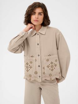 KAFFE Kamimi Broderie Scallop Hem Jacket, Feather Grey, Feather Gray